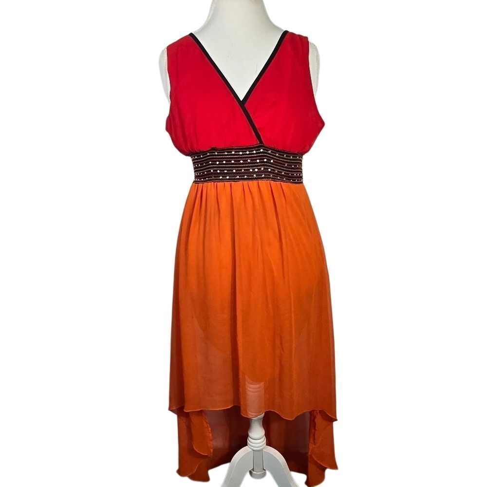Jessica Taylor High Low Red and Orange Dress Size M